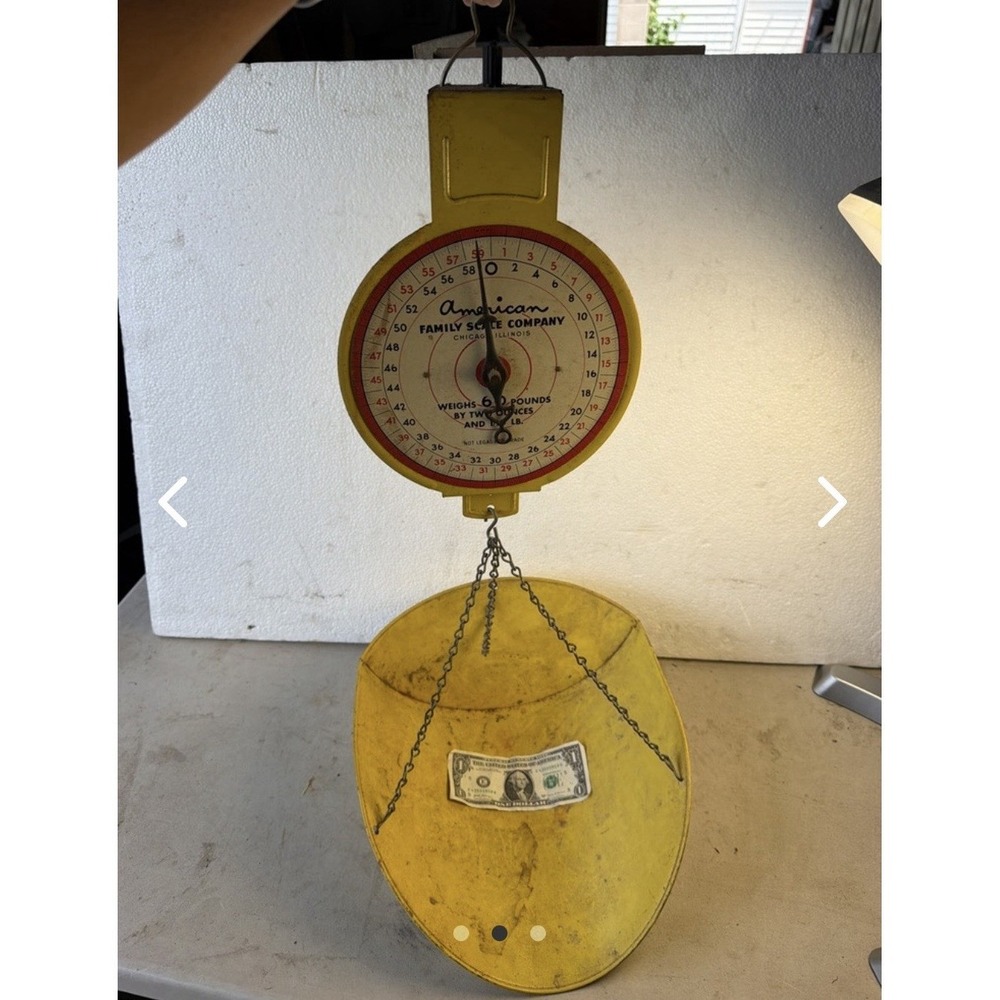 Vintage American Family Scale Co. Chicago Hanging Basket Scale 60lb Yellow K1